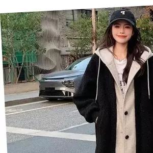 후드배색 롱무스탕 데일리룩 겨울데일리룩 여성 겨울코트 무스탕코트