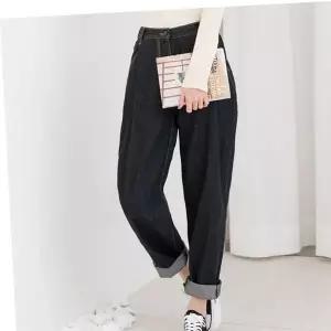 HSSG WJ2-1D 여자핀턱오버핏배기청바지_블랙