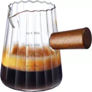 나무 손잡이 6가 있는 TIWPAJS 에스프레소 컵 액세서리 우유 거품기 유리 계량컵 샷 글라스