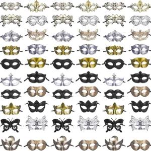 치바오 60개 여성용 가면극 남성 커플 벌크 베네치아 가면 빈티지 앤티크 얼굴 할로윈 코스튬 파티