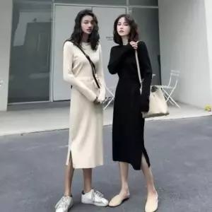 [SBD] 데일리 니 봄코디 스트링 슬림 골지 심플 가을원피스