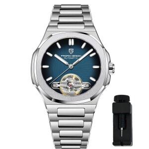 [미국배송] 롤스티미 파가니 디자인 남성용 시계 PD-YS025 남성 자동 스켈레톤 투어빌론 비즈니스 기계 무브먼트 스포티 사파이어 렌즈 스테인리스 스틸 브레이슬릿 42MM 케이스