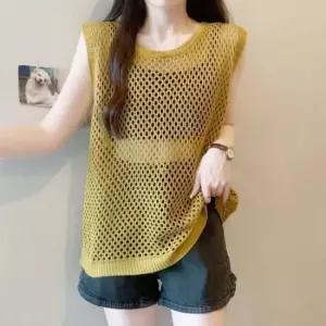 시스루 망사 베스트 짜임조끼 그물조끼 여름 레이어드