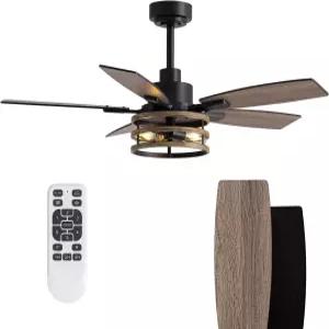 조명과 리모컨이 있는 46인치 천장 선풍기 침실 거실과 파티오를 위한 농가 실내외를 블랙 케