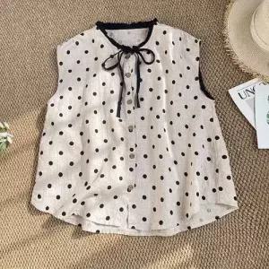 M1 여사친 여름 빈티지 캐주얼 나시 블라우스 도트 민소매 면마 셔츠 끈 카디건 JEN2