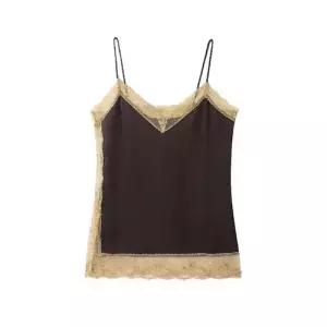 볼사스 여성 실크 캐주얼 여름 조끼 새틴 레이스 나시 오프숄더 탑 ADOR2