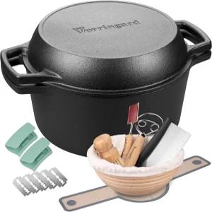 보링가드 프리 시즈닝 주철 더블 더치 오븐 냄비 프라이팬 뚜껑 이중 손잡이 빵 굽기 야외 캠프파이어