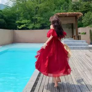 여성패션 쉬폰 원피스 해변 바캉스 빈티지 일자 오프숄더 여름 DL2