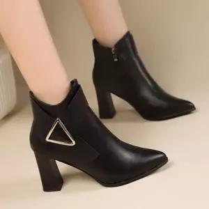 고급스러운 삼각 힐 여성 하이힐 데일리 모던 구두 스웨이드 미들 롱 슈즈 신발 힐샌들 부츠
