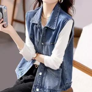 카라 데님조끼 청조끼 간절기 레이어드 데일리 꾸안꾸 베스트