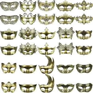 여성 남성용 스트랩이 달린 30피스 가면극 앤티크 마스크 윤세일링 무도회 마르디 그라 카니발 파티 혜택