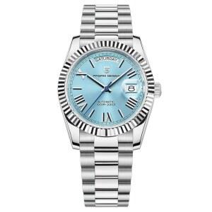 [미국배송] 롤스티미 파가니 디자인 남성용 시계 36MM 자동 기계식 스테인리스 스틸 100M 방수 럭셔리 손목시계 더블데이트 디스플레이 사파이어 다이얼 글래스 U2026