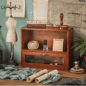 빈티지 우드 원목 정리대 정리함 수납 보관함