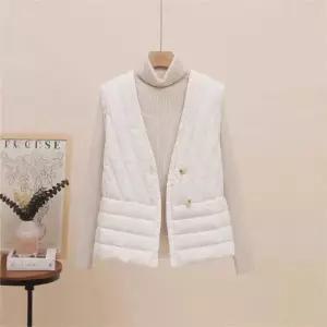 세군다 여친 캐주얼 빈티지 브이넥 다운 민소매 베스트 집업 조끼 DOS1