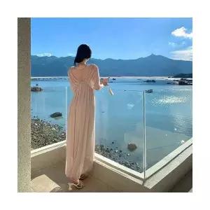 에네로 여성쉬폰원피스 프렌치 쉬폰 원피스 비치 바캉스 브이넥 슬림 롱스커트 가을 UNO3