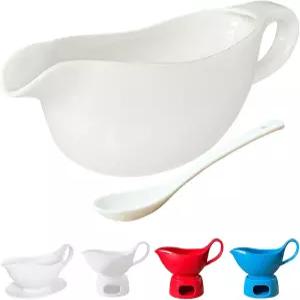 20온스 그레이비 보트 - 소스와 시럽 샐러드 드레싱 크리머 육수 등에 완벽한 스푼이 포함된 흰색 서버