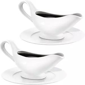 그레이비 보트 세트 2 10.15온스 세라믹 소스 샐러드 드레싱용 화이트 도자기 크리머 육수 블랙 페퍼 서버