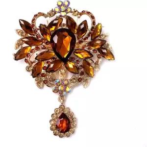 여성 골든 톤을 위한 락스피콜 웨딩 브라이덜 빅 브라운 크리스탈 라인스톤 부케 브로치 핀