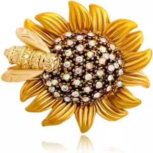 라인스톤 해바라기 벌 브로치 핀 참 데이지 플라워 에나멜 빈티지 옐로우 다용도 목걸이 여아용 칼라