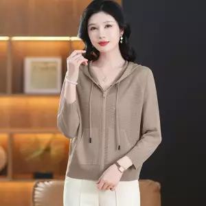 니트 가을 여자후드가디건 후드 카디건 집업 얇은 겉옷 솔리드 래쉬가드 상의 ible1