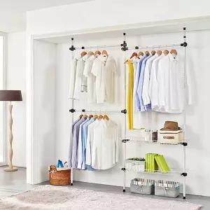 PS로빙 수납식 옷걸이봉3단 바구니2단 행거 902 행거 고정 식 조립식 형 바구니 선반 철제 3단