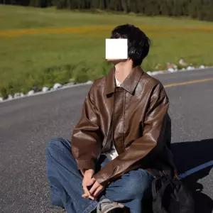 캐주얼 코트 가죽옷 터틀넥 봄가을 상의 오토바이 남자항공점퍼 가죽 자켓 ible3