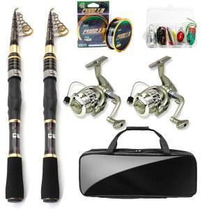 루옌시 낚싯대와 릴 콤보 - 2PCS 접이식 낚싯대 탄소 섬유 돌리기 루어 세트 성인 여행용 캐리어 백 낚시 도구 포함