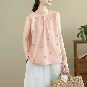 여자 투피스 블라우스 셔츠 나시 자수 뒤 민소매 상의 모시 DUCHI1