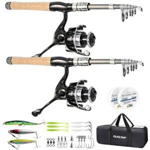 OLLYAP 낚싯대 콤보 2PCS 탄소 섬유 낚싯대와 알루미늄 릴 캐리어 백 바다 소금물 민물 키트 포함