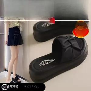 키높이 주름 장식 가보시 여성 통굽 슬리퍼 뮬