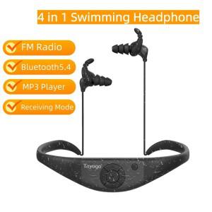 타요고 방수 MP3 플레이어 수영용, 4-in-1 32GB, 블루투스 5.4, FM 라디오, T6 송신기 호환