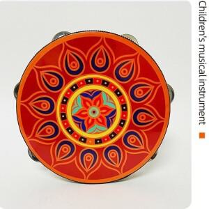 선물 나무 꽃 손 드럼 중국 스타일 패턴 탬버린 핸드벨 단일 행 8 인치 음악 타악기 어린이