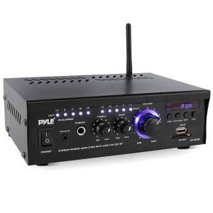 Pyle Bluetooth 컴퓨터 스피커 앰프 - 2x120와트 가정용 스테레오 파워 오디오 수신기 시스템 W/블루 LED 디스플레이 USB/SD AUX RCA 헤드폰 잭 리모컨 PCAU46BA.5