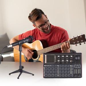 SK300 라이브 사운드 카드 외부 음성 체인저 오디오 믹서 내장 배터리, 다중 효과 마이크, 스탠드 이어폰