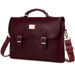 비즈니스 캐주얼 또는 대학을 위한 LOVEVOOK 여성 15.6인치 방수 가죽 컴퓨터 서류 가방 대형 노트북 휴대용 케이스