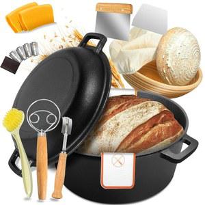 [미국배송] 빵 굽기용 무쇠 더치 오븐 프라이팬 뚜껑이 있는 5QT 사전 양념 냄비 사워도우 굽기 용품 튀김 브레이징 바비큐용 냄비 포함