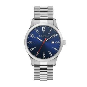 [미국배송] 카라벨 바이 불로바 남성용 전통 석영 스테인리스 스틸 3핸드 데이트 시계 확장 밴드 40MM