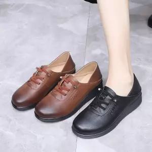 샤오원샵 여사친 캐주얼 빅사이즈 단화 콤비구두 가죽 플랫워커 통굽 슈즈 진가죽 통굽플랫 키작녀 플랫 소가죽 꾹1