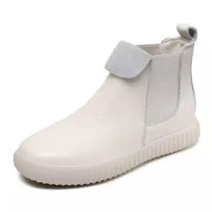 샤오원샵 여성용 빈티지 가을 키작녀 단화 무스탕 가죽 리얼 쿠셔닝 하이탑 플랫워커 소 부티 플랫 꾹3