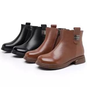 샤오원샵 여친 추동 면부츠 리얼 워커 통굽 기모 단화 가죽 플랫워커 보온안감 키작녀 빅사이즈 꾹3