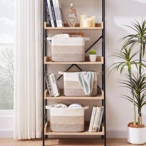 OIAHOMY 보관 바구니 보관용 로프 3개 그라데이션 옐로우 욕실용 수건 바구니 장난감용 우븐