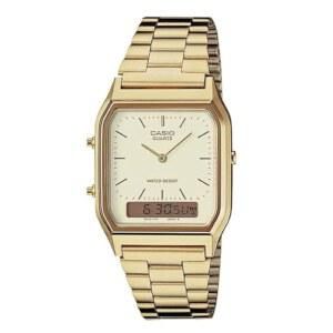 카시오 AQ230GA-9D 남성 아날로그 디지털 듀얼 타임 골드 톤 메탈 밴드 시계