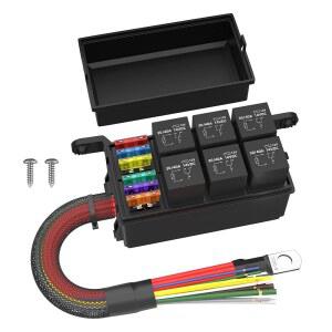[미국배송] RVBOATPAT 12V 퓨즈 릴레이 박스 6방향 프리와이어드 방수 6개 및 12개 ATC/ATO 패널 자동차 해상 보트용