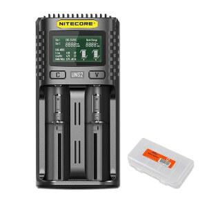 [미국배송] 리튬 이온 / NI-MH NI-CD IMR 16340 14500 18650 21700 20700 AA 및 기타 배터리용 니테코어 UMS2 지능형 듀얼 슬롯 퀵 USB-C 배터리 충전기 정리함 포함