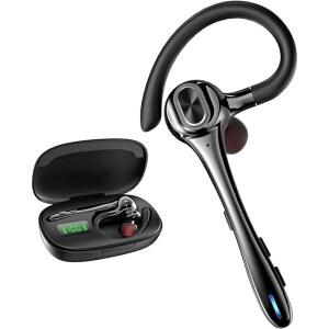 [미국배송] 노이즈 캔슬링 마이크가 장착된 이어버드 무선 이어피스 블루투스 헤드셋 160H 대기 시간 핸즈프리 이어폰 싱글 이어 헤드폰 폰용 안드로이드 호환 삼성호환 휴대폰 PC TV 컴퓨터 게임 트럭커 작동