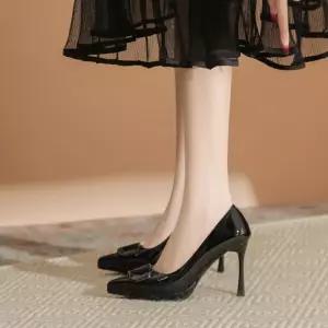 포뇨2 여자 하이힐 프렌치 누드톤 브이 버클 힐 가보시 스틸레토 펌프스 엘레강스한 분위기의 화 OPH5