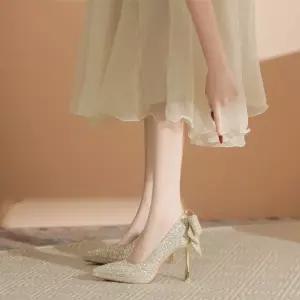 포뇨2 여성 스틸레토 가보시 하이힐 리본 글리터 차이나 펌프스 와인 힐 OPH5