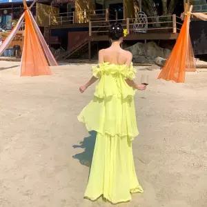 손오반 원피스 여친 쉬폰 롱스커트 데일리룩 생일 드레스 어깨 바캉스 해변 KUK1