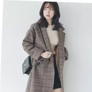 루즈핏 캐주얼정장 모직 여자겨울의류 체크 자켓