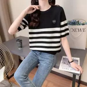 윈터솔져 여친 니트 이너 루즈핏 ？ 반팔 롱루즈핏 스트라이프 티 데일리룩 라운드 얇은 KUK2